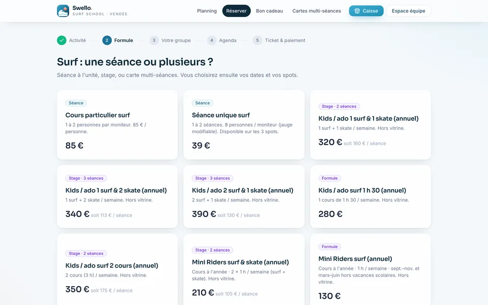 Récapitulatif de réservation avec participants et paiement