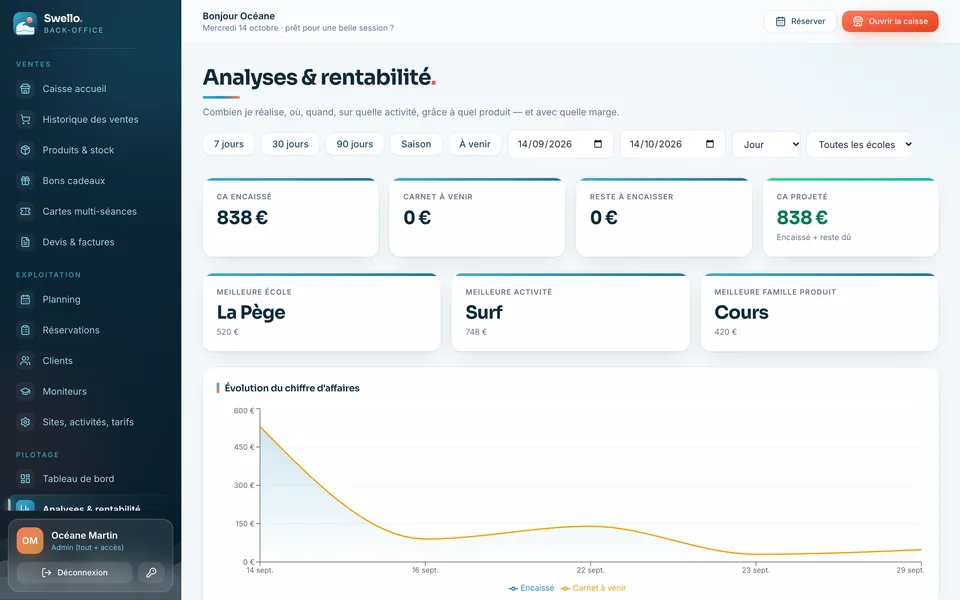 Tableau d'analyse du chiffre d'affaires de l'école